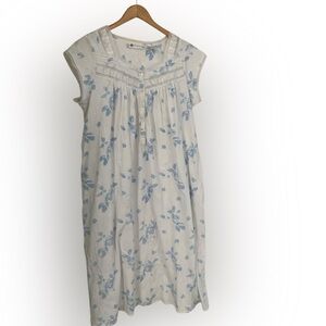 Eileen West Aqua Ground Floral Cap Sleeve 100% Cotton Lawn Ballet Nightgown L